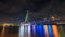 Rama VIII Bridge or praram 8 bridge connecting the city across the Chao Phraya River. in thailand at twilight and laser light show