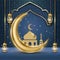 Ramadan 2024 with Islamic yellow and blue background design Generative AI