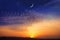 Ramadan background . Sunset and new moon . Prayer time