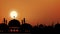 Ramadan card with Mosques dome,Full moon on Orange sky background,Horizon banner Ramadan Night with twilight dusk sky for Islamic