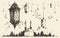 Ramadan celebration engraved illustration drawn