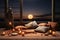 Ramadan decorations in Arabic style with candles, colorful evening scene for homes and streets