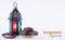 Ramadan food and drinks concept. Ramadan arabian lamp, wood rosary, and dates fruit on white background