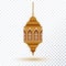 Ramadan gold decor oriental lantern, standing  flashlight, mosque on a transparent background