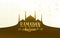 Ramadan greeting banner with islamic mosque, golden lantern, text lettering greeting sign