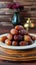 Ramadan iftar medjool dates on plate with copy space