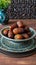 Ramadan iftar medjool dates on plate with copy space