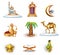 Ramadan Islam Collection Elements Icons Set Vector 3d realistic. Koran And Crescent, Hands And Candle, Carpet And Drum Mubarak