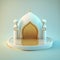 Ramadan islamic scene with golden 3d realistic mosque stage and podium for product presentation