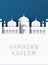 Ramadan Kareem 3d abstract paper cut illustration. Islamic mosque and blue sky. Space for text.