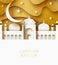 Ramadan Kareem 3d abstract paper cut illustration. Islamic mosque, moon and gold sky. Space for text.