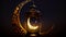 Ramadan kareem arabic lantern with crescent moon on night sky background Generative AI