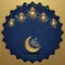 Ramadan kareem background with Arabic Calligraphy, golden lanterns, and moon. Greeting card background with a glowing hanging