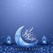 Ramadan kareem background with glowing lantern and moon. Greeting card background with 3D style