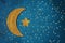 Ramadan Kareem background with gold crescent and stars. Greeting card for Muslim holiday Ramadan