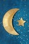 Ramadan Kareem background with gold crescent and stars. Greeting card for Muslim holiday Ramadan