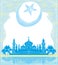 Ramadan Kareem background with moon and mosque silhouettes