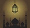 Ramadan Kareem background with mosque silhouette. Greeting card for holy month Ramadan. vector illustration