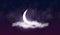 Ramadan Kareem background. Muslim feast of the holy month. Beautiful crescent and mosque silhouette in clouds
