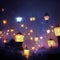 Ramadan Kareem background. Ramadan lanterns in the night sky generative AI