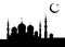 Ramadan Kareem Banner card template. Islamic Mosque silhouette graphic design, Crescent moon sky, Muslim symbols. Hari raya