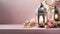 Ramadan Kareem banner design with lantern on pastel pink background with smoke. Eid Mubarak, Muslim Holy Month greeting card