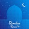 Ramadan Kareem card. Arabian background with mosque, shiny stars, moonand typography