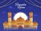 Ramadan Kareem Celebration Concept with Exquisite Mosque Decorated by Lighting Garland on Full Moon Blue