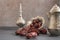 Ramadan kareem with dried dates and authentic metal zamzam water carafe