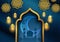 Ramadan kareem or eid mubarak islamic greeting card design with gold lantern