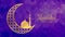 Ramadan kareem - Gold arabic moon and mosque on low poly purple background vector design