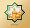 Ramadan kareem greeting card with 3d golden mosque