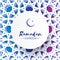 Ramadan Kareem Greeting card with arabic arabesque Window. Crescent Moon.
