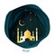 Ramadan Kareem Greeting card with arabic Gold Origami Mosque. Holy month of muslim. Crescent Moon.