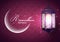 Ramadan Kareem greeting card with crescent moon and arabic lantern fanoos