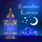 Ramadan Kareem greeting card with lanterns, template for invitation, flyer. Muslim religious holiday. illustration.