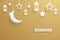 Ramadan Kareem greeting card paper art gold background. Eid Mubarak moon and stars banner illustration design. Use for Islamic fl