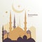 Ramadan Kareem greeting card with silhouette of golden mosque, m
