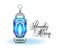 Ramadan Kareem greeting card with silver blue lantern