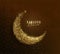Ramadan kareem greeting concept islamic crescent, golden paper moon, text lettering sign