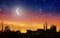 Ramadan Kareem greeting. Night sky, crescent moon