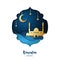 Ramadan Kareem illustration with arabic Gold Origami Mosque