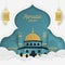 Ramadan kareem islamic background with white tosca gold paper cut style
