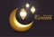 Ramadan Kareem Islamic brilliant golden crescent with glowing lanterns.