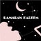 Ramadan Kareem islamic design crescent moon and stars in the galaxy night view with pink abstract shape. Beautiful Happy Ramadan K
