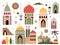 Ramadan kareem islamic elements. Isolated lamp, mosaic arabian windows and doors. Mosque silhouettes, decorative vases