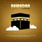 Ramadan Kareem Islamic greeting design with Kaaba and mosque sketch Muslim background, Holy Kaaba in Mecca Saudi Arabia for Hajj