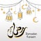 Ramadan kareem line art design decorative lantern, moon, and stars. Vintage modern minimalist template with islamic calligraphy