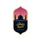 Ramadan kareem logo badge vector design. great mosque silhouette with iftar maghrib time sky background illustration