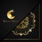 Ramadan Kareem of luxury poster or invitation design with gold mandala islamic ornaments symbols, golden crescent moon on black sq